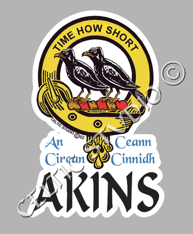 Vinyl  Akins Clan Badge Decal - Personalized Scottish Family Heritage Sticker