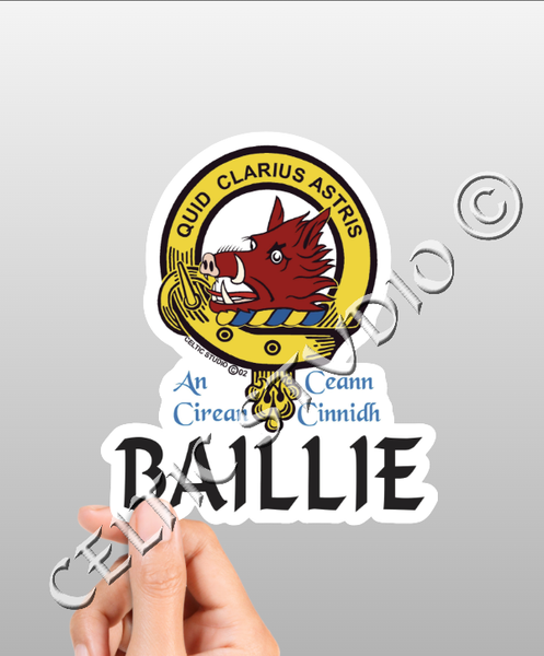 Custom Baillie Clan Crest Decal - Scottish Heritage Emblem Sticker for Car, Laptop, and Water Bottle