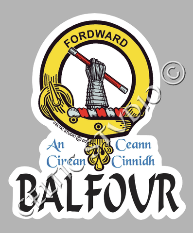 Custom Balfour Clan Crest Decal - Scottish Heritage Emblem Sticker for Car, Laptop, and Water Bottle