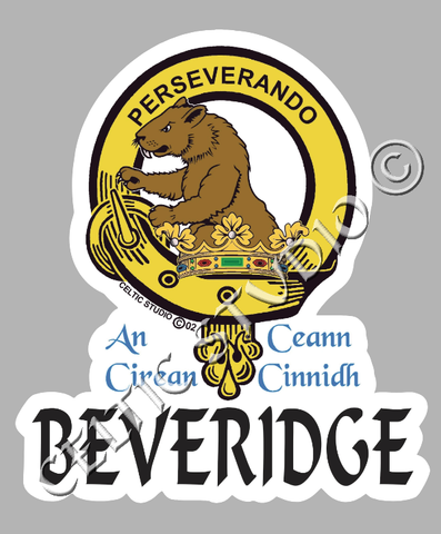 Custom Beveridge Clan Crest Decal - Scottish Heritage Emblem Sticker for Car, Laptop, and Water Bottle