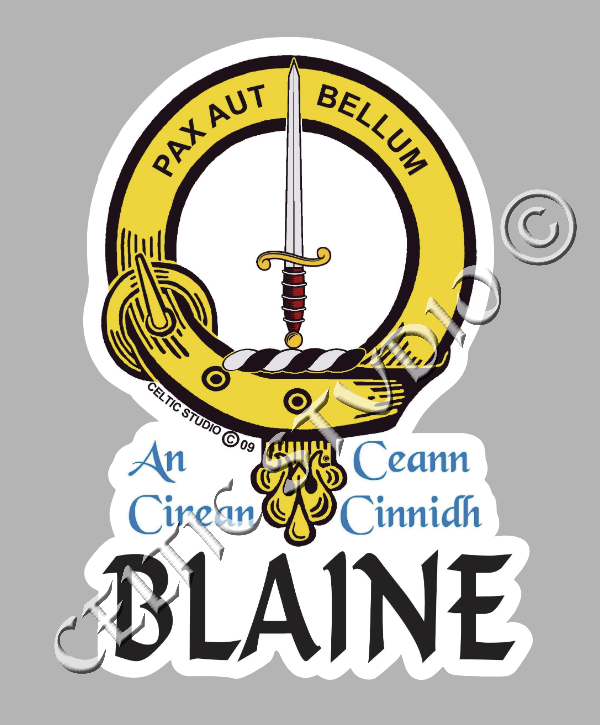 Custom Blaine Clan Crest Decal - Scottish Heritage Emblem Sticker for Car, Laptop, and Water Bottle