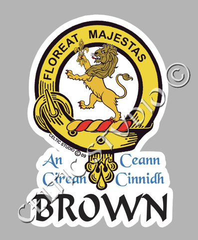 Custom Brown Clan Crest Decal - Scottish Heritage Emblem Sticker for Car, Laptop, and Water Bottle