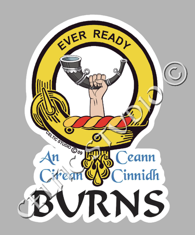 Custom Burns Clan Crest Decal - Scottish Heritage Emblem Sticker for Car, Laptop, and Water Bottle