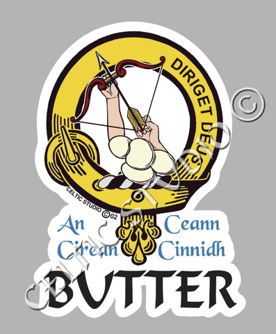 Custom Butter Clan Crest Decal - Scottish Heritage Emblem Sticker for Car, Laptop, and Water Bottle