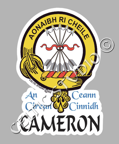 Custom Cameron Clan Crest Decal - Scottish Heritage Emblem Sticker for Car, Laptop, and Water Bottle