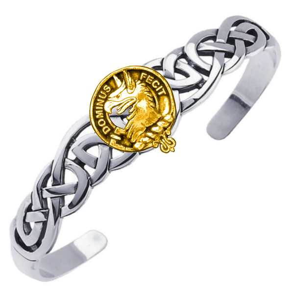 Clan Crest Celtic Cuff Bracelet, Interlace - Sterling Silver / Gold
