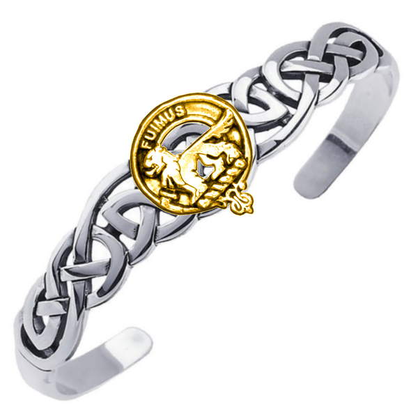 Clan Crest Celtic Cuff Bracelet, Interlace - Sterling Silver / Gold