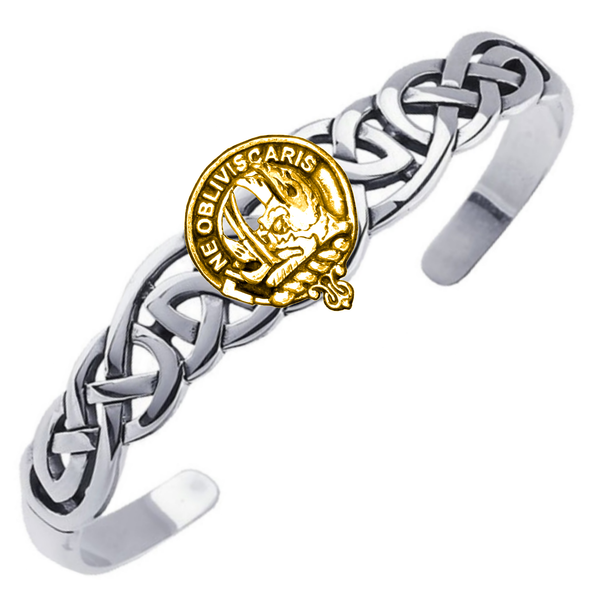 Clan Crest Celtic Cuff Bracelet, Interlace - Sterling Silver / Gold
