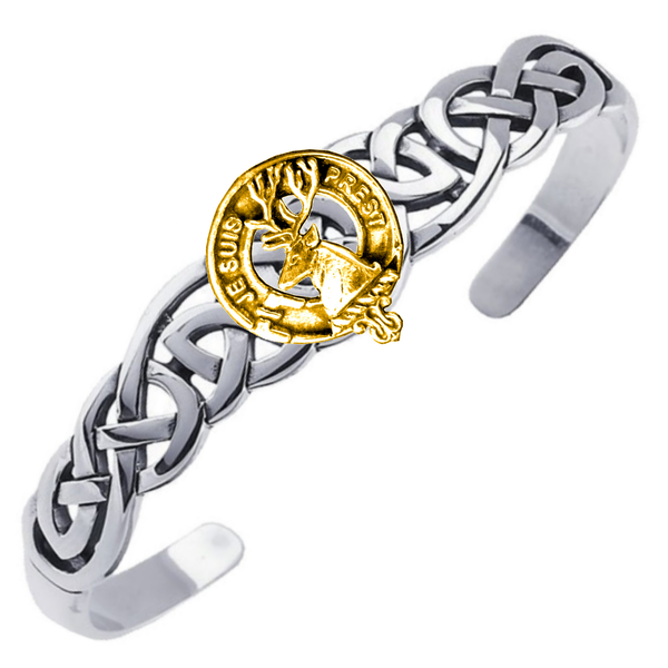 Clan Crest Celtic Cuff Bracelet, Interlace - Sterling Silver / Gold