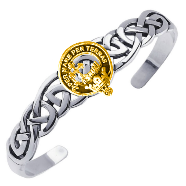 Clan Crest Celtic Cuff Bracelet, Interlace - Sterling Silver / Gold