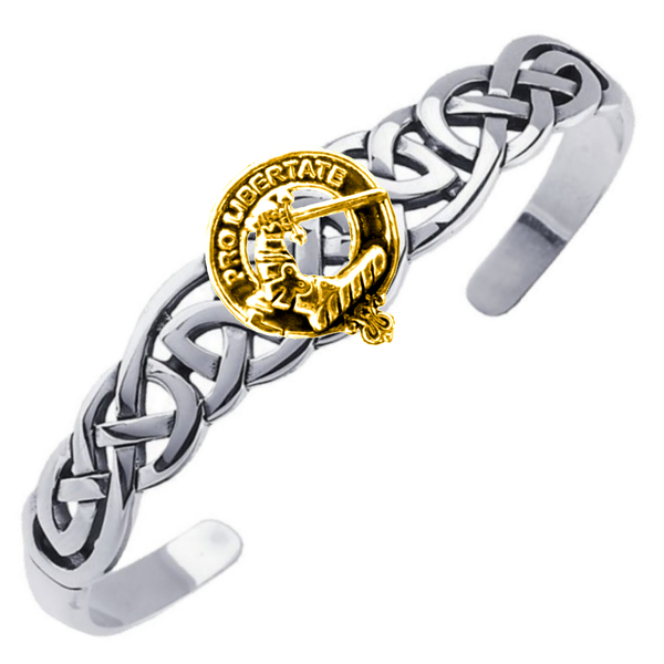 Clan Crest Celtic Cuff Bracelet, Interlace - Sterling Silver / Gold