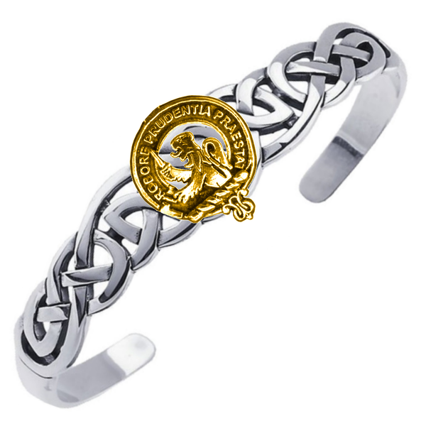 Clan Crest Celtic Cuff Bracelet, Interlace - Sterling Silver / Gold