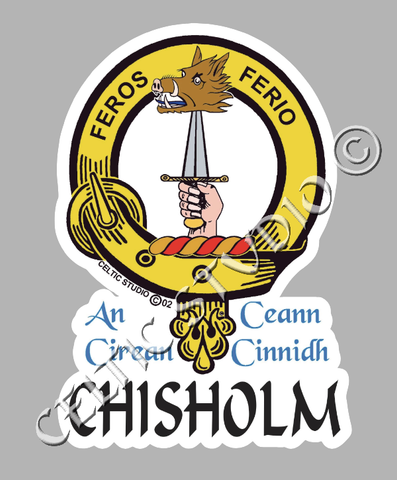 Custom Chisholm Clan Crest Decal - Scottish Heritage Emblem Sticker for Car, Laptop, and Water Bottle