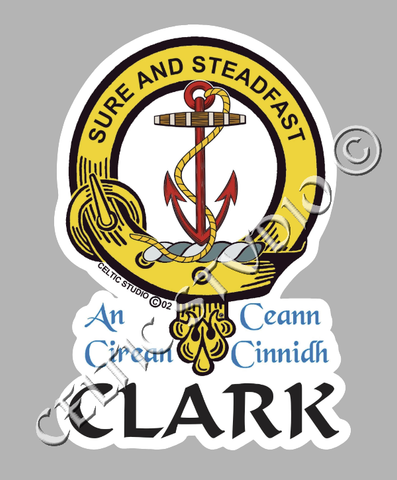 Custom Clark Clan Crest Decal - Scottish Heritage Emblem Sticker for Car, Laptop, and Water Bottle
