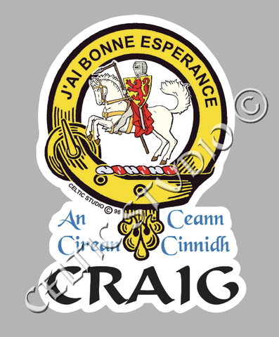 Custom Craig Clan Crest Decal - Scottish Heritage Emblem Sticker for Car, Laptop, and Water Bottle