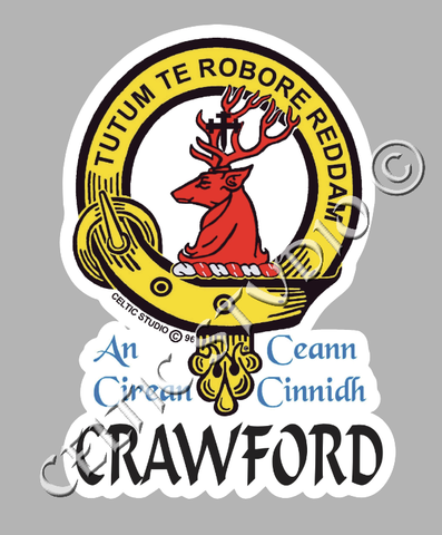 Custom Crawford Clan Crest Decal - Scottish Heritage Emblem Sticker for Car, Laptop, and Water Bottle