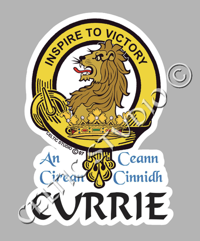 Custom Currie Clan Crest Decal - Scottish Heritage Emblem Sticker for Car, Laptop, and Water Bottle