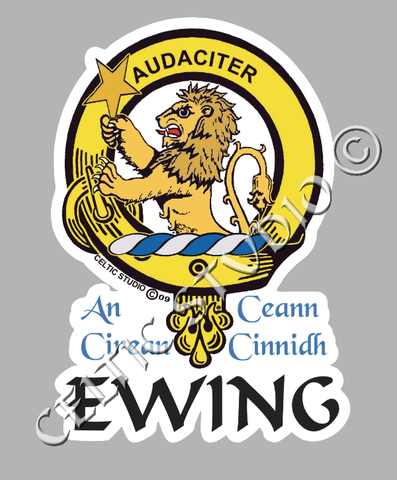 Custom Ewing Clan Crest Decal - Scottish Heritage Emblem Sticker for Car, Laptop, and Water Bottle