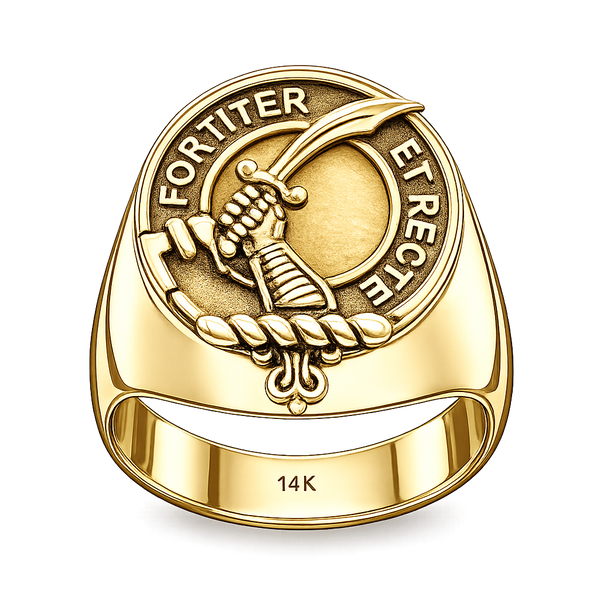 Elliott Scottish Clan Crest Ring GC100  ~  Sterling Silver and Karat Gold