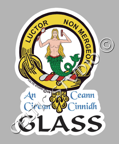 Custom Glass Clan Crest Decal - Scottish Heritage Emblem Sticker for Car, Laptop, and Water Bottle