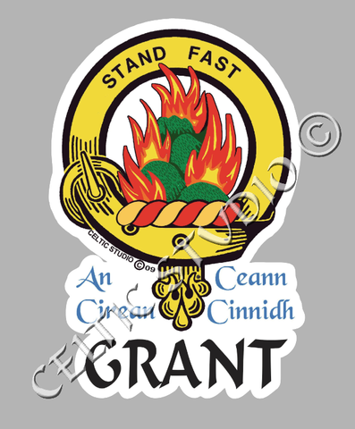 Custom Grant Clan Crest Decal - Scottish Heritage Emblem Sticker for Car, Laptop, and Water Bottle
