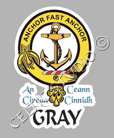 Custom Gray Clan Crest Decal - Scottish Heritage Emblem Sticker for Car, Laptop, and Water Bottle