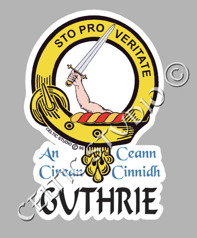 Custom Guthrie Clan Crest Decal - Scottish Heritage Emblem Sticker for Car, Laptop, and Water Bottle