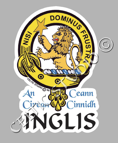 Custom Inglis Clan Crest Decal - Scottish Heritage Emblem Sticker for Car, Laptop, and Water Bottle