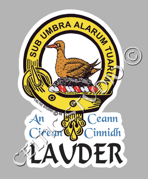 Custom Lauder Clan Crest Decal - Scottish Heritage Emblem Sticker for Car, Laptop, and Water Bottle
