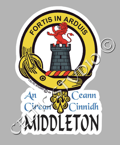 Custom Middleton Clan Crest Decal - Scottish Heritage Emblem Sticker for Car, Laptop, and Water Bottle