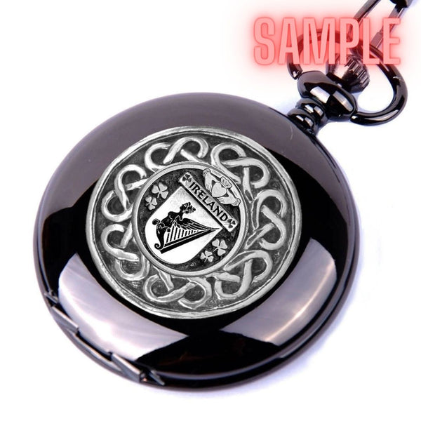 Sammons Irish Coat of Arms Black Pocket Watch