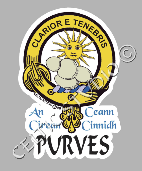 Custom Purves Clan Crest Decal - Scottish Heritage Emblem Sticker for Car, Laptop, and Water Bottle