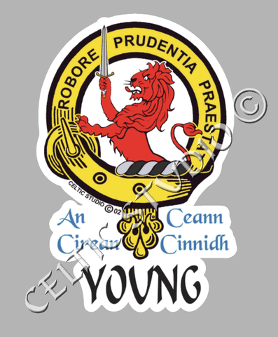 Custom Young Clan Crest Decal - Scottish Heritage Emblem Sticker for Car, Laptop, and Water Bottle