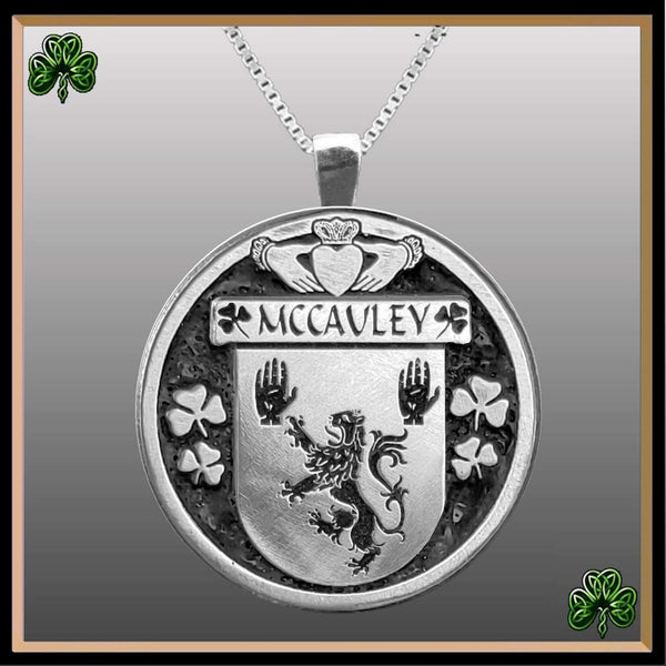 McCauley Irish Coat of Arms Disk Pendant, Irish