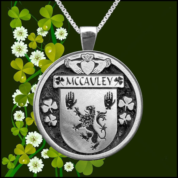 McCauley Irish Coat of Arms Disk Pendant, Irish