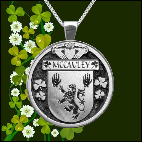 McCauley Irish Coat of Arms Disk Pendant, Irish