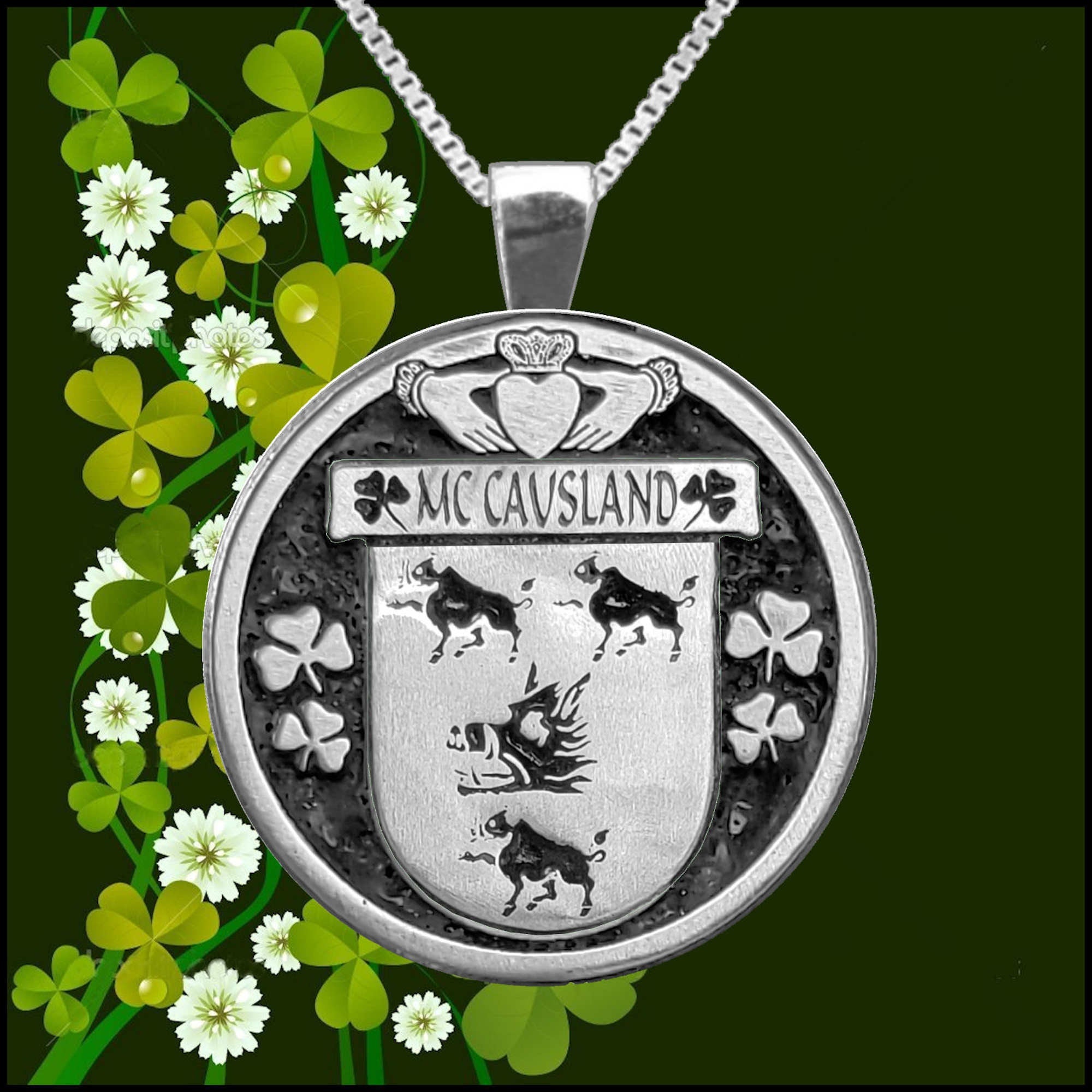 McCausland Irish Coat of Arms Disk Pendant, Irish