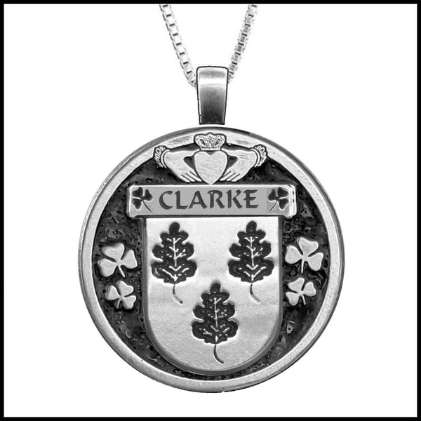 Clarke Irish Coat of Arms Disk Pendant, Irish