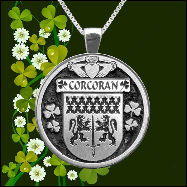 Corcoran Irish Coat of Arms Disk Pendant, Irish