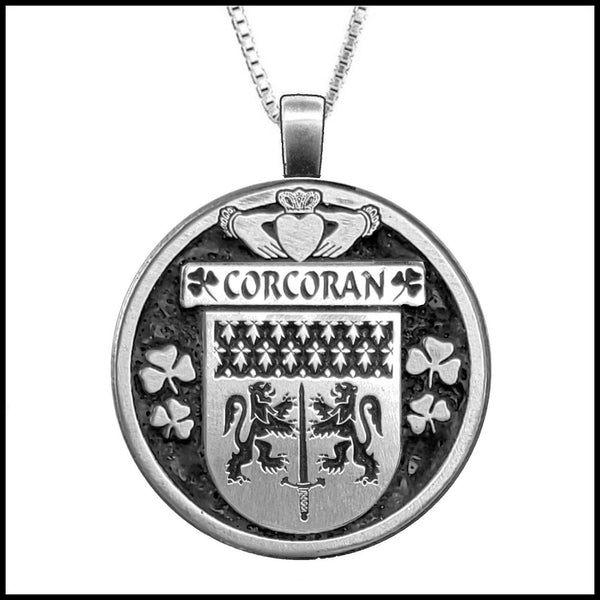 Corcoran Irish Coat of Arms Disk Pendant, Irish
