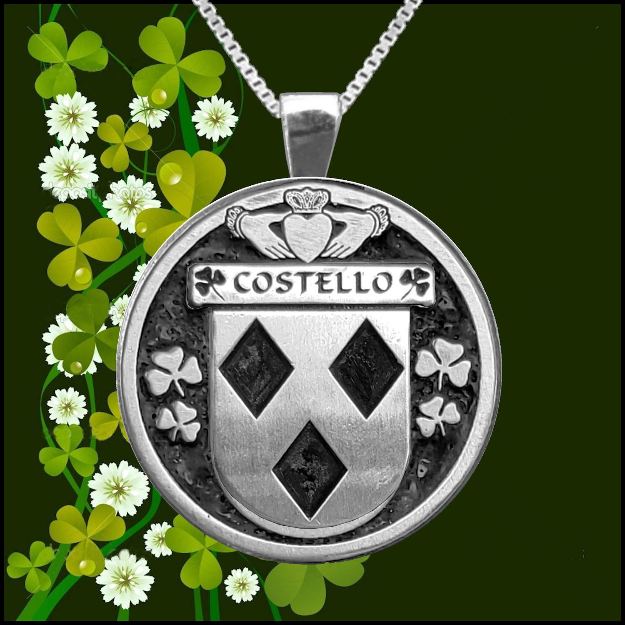 Costello Irish Coat of Arms Disk Pendant, Irish