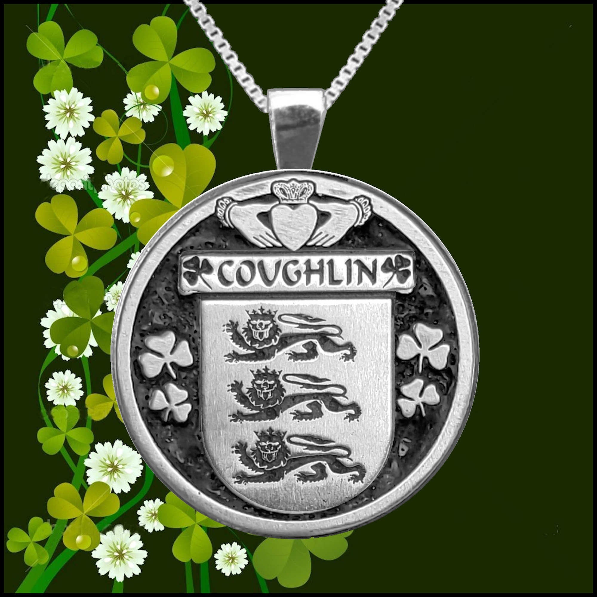 Coughlin Irish Coat of Arms Disk Pendant, Irish