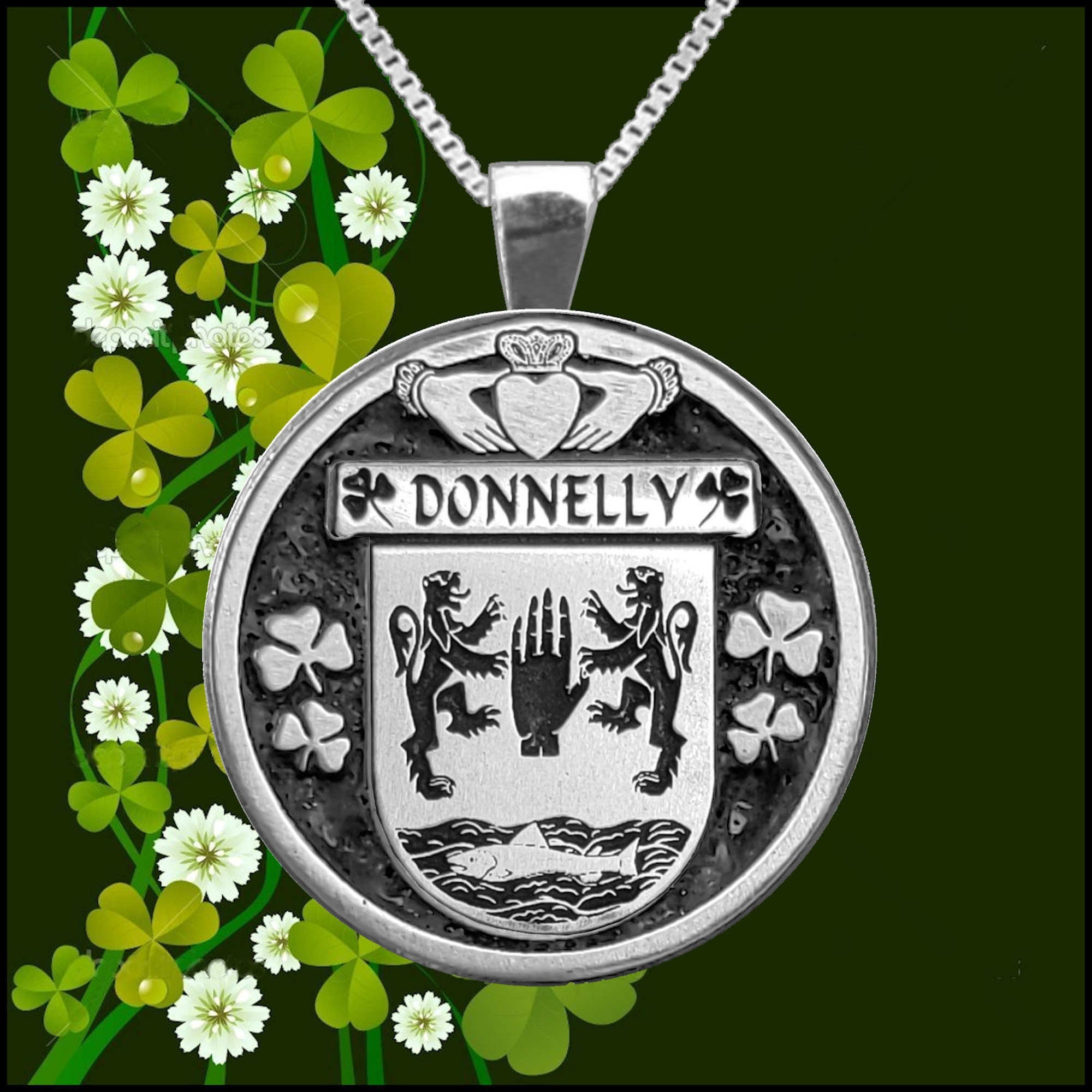 Donnelly Irish Coat of Arms Disk Pendant, Irish
