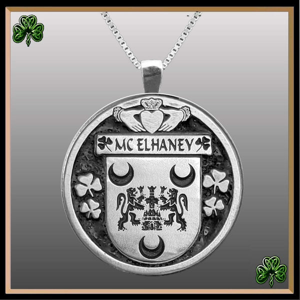 McElhaney Irish Coat of Arms Disk Pendant, Irish