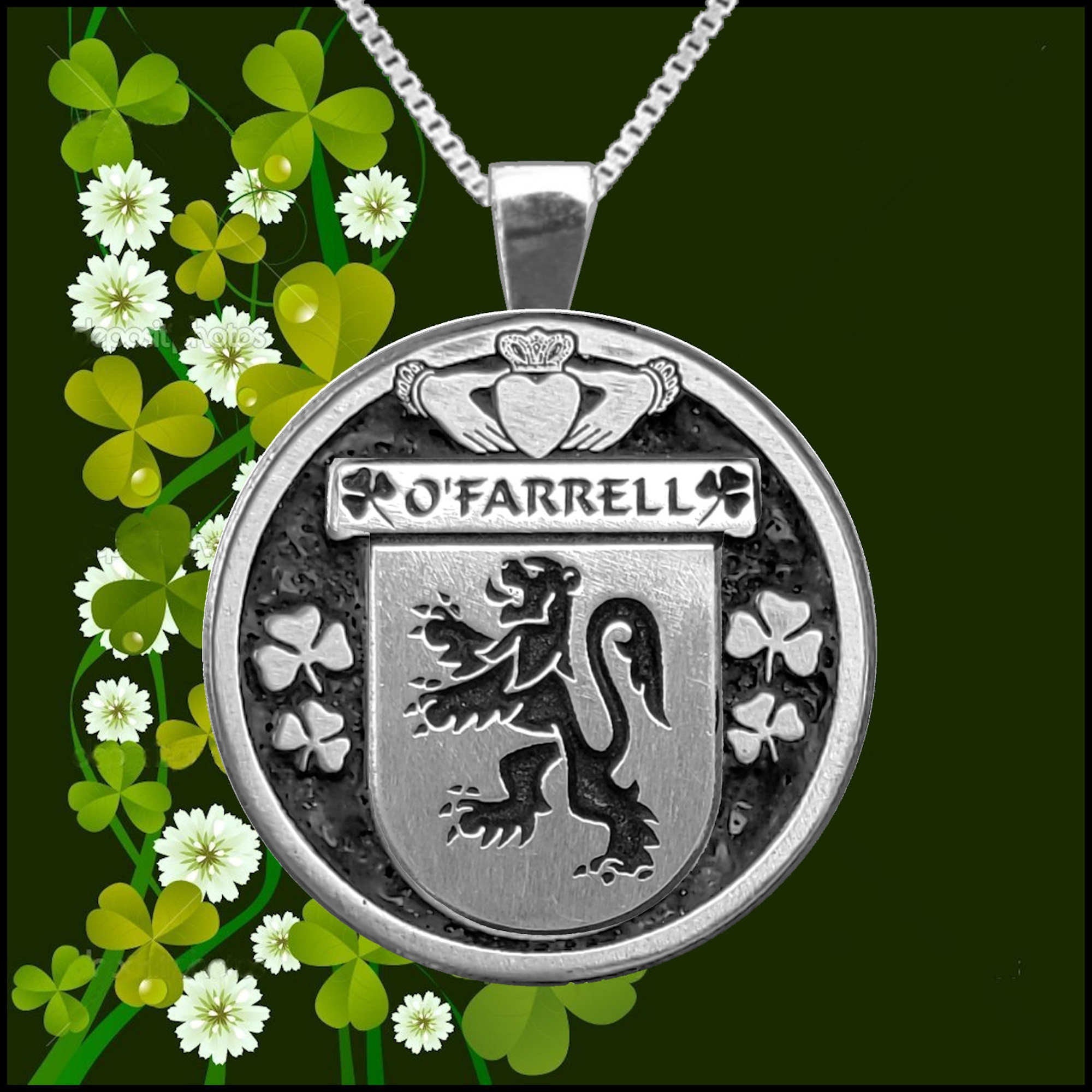 O'Farrell Irish Coat of Arms Disk Pendant, Irish