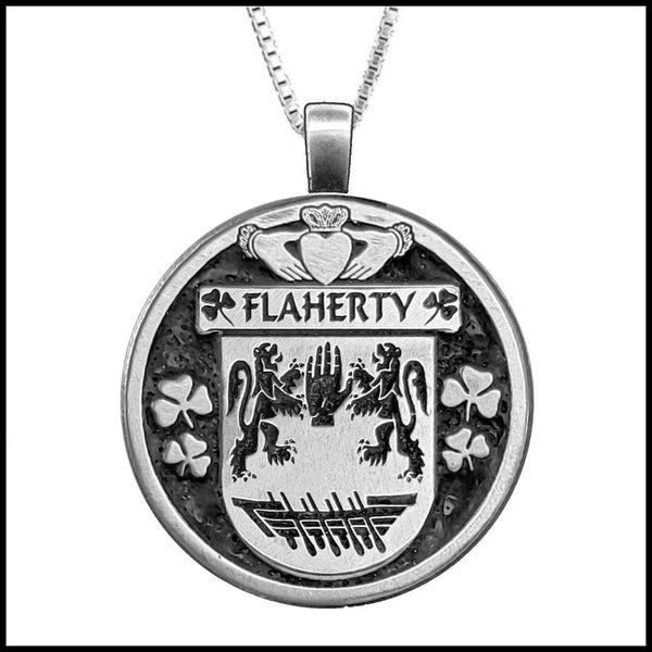 Flaherty Irish Coat of Arms Disk Pendant, Irish