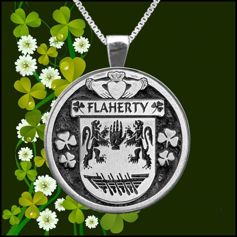 Flaherty Irish Coat of Arms Disk Pendant, Irish