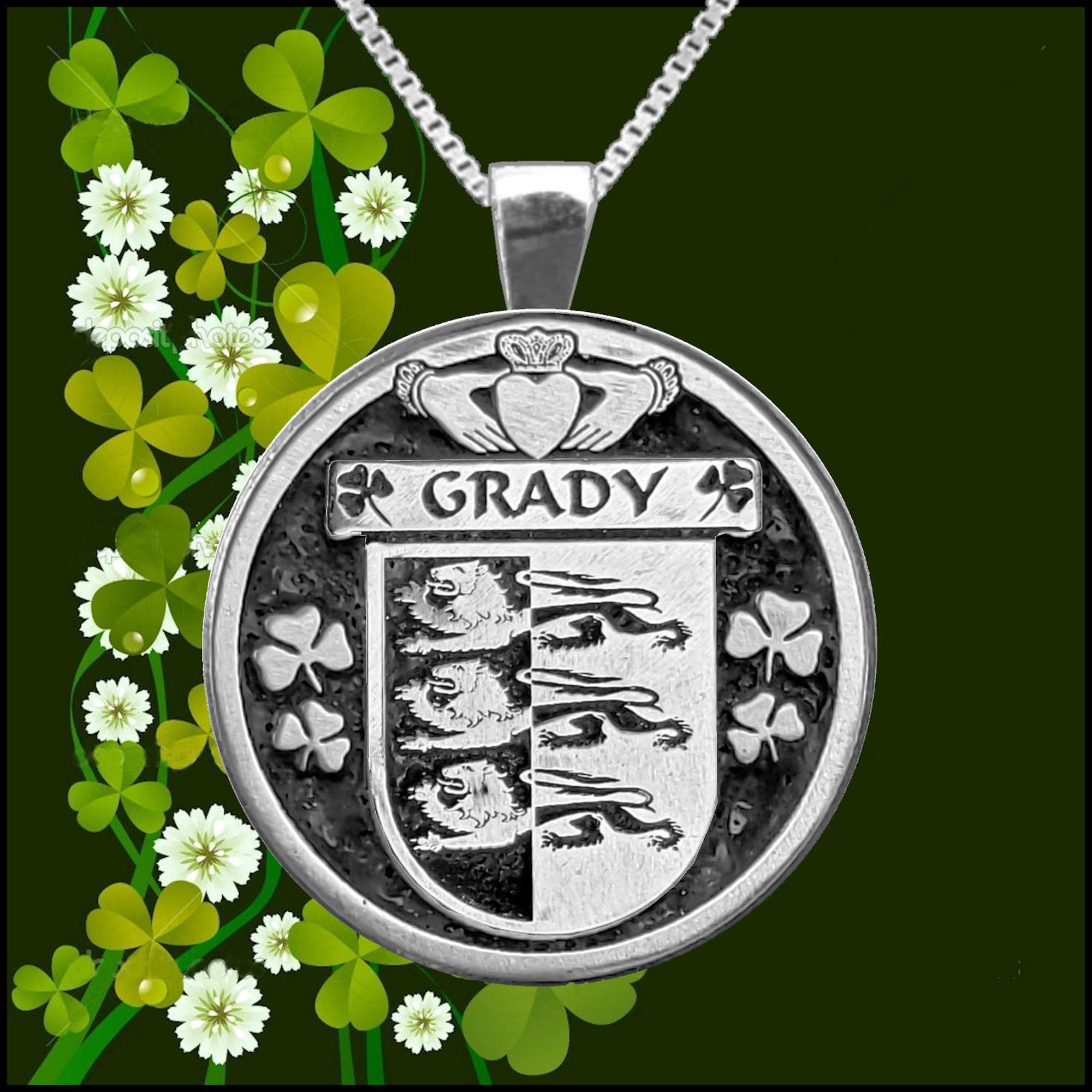 Grady Irish Coat of Arms Disk Pendant, Irish