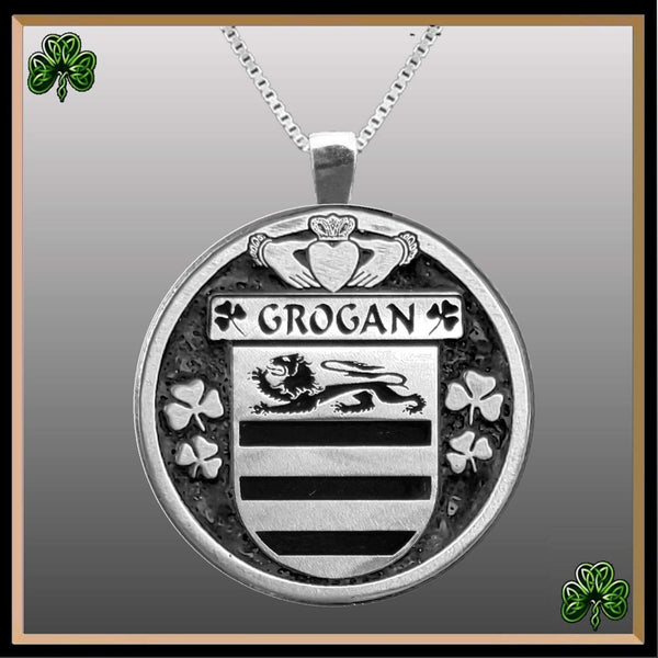 Grogan Irish Coat of Arms Disk Pendant, Irish
