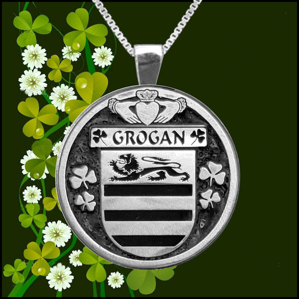 Grogan Irish Coat of Arms Disk Pendant, Irish